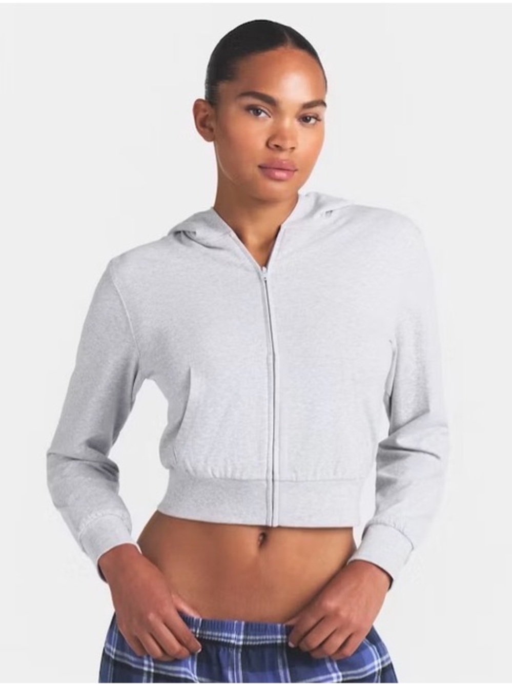 Skims Light Gray Cropped Zip Hoodie - Women's - XS